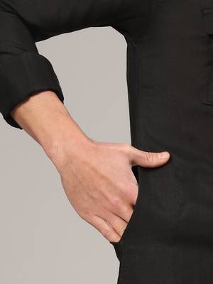 Black slub cotton polyester plain kurta with pajama 3