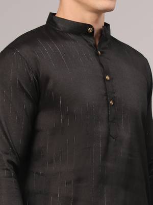 Black slub cotton polyester zari lining kurta with pajama 5