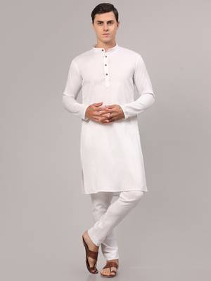 White slub cotton polyester zari lining kurta with pajama 1