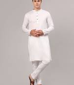 White slub cotton polyester zari lining kurta with pajama