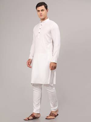 White slub cotton polyester zari lining kurta with pajama 2
