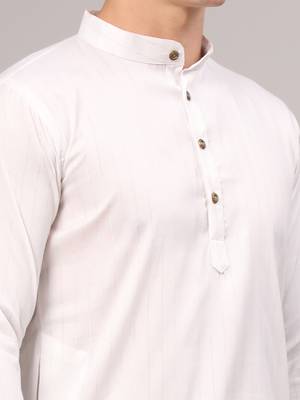 White slub cotton polyester zari lining kurta with pajama 5