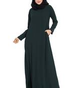 Simple A Line Abaya with Side Pockets-Dark Green