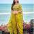 Lemon green indowestern crop top, dhoti & shrug stitched silk blend suit
