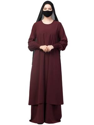 Four Pieces Set- Dual Layer Abaya With Khimar, Stole & Mouth Piece. 1
