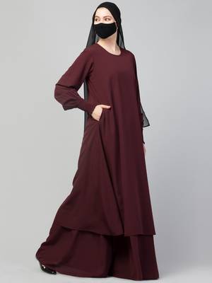 Four Pieces Set- Dual Layer Abaya With Khimar, Stole & Mouth Piece. 3