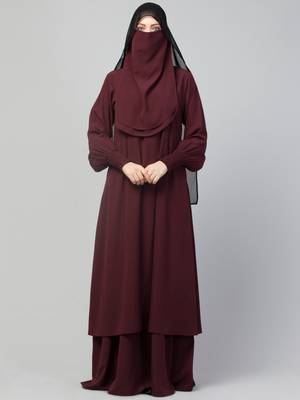 Four Pieces Set- Dual Layer Abaya With Khimar, Stole & Mouth Piece. 5