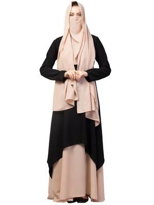 Three Piece Set- Dual Layered Designer Abaya With Hijab & Mouth Piece. 1