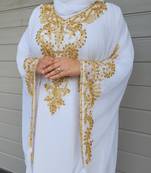 White  Zari & Stone Gold Work stitched Georgette Designed Farasha Party Wear