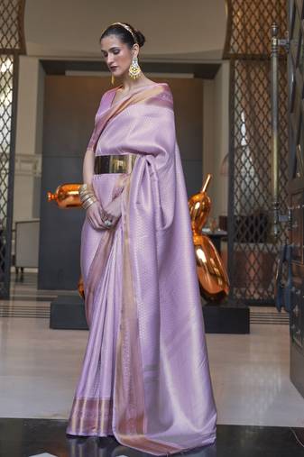 Lavender Handloom Silk Woven Work Saree With Blouse