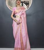 Light Pink Handloom Silk Woven Work Saree With Blouse