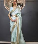 Sky Blue Handloom Silk Woven Work Saree With Blouse