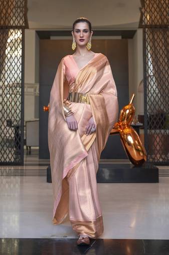 Peach Handloom Silk Woven Work Saree With Blouse