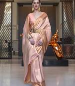 Peach Handloom Silk Woven Work Saree With Blouse