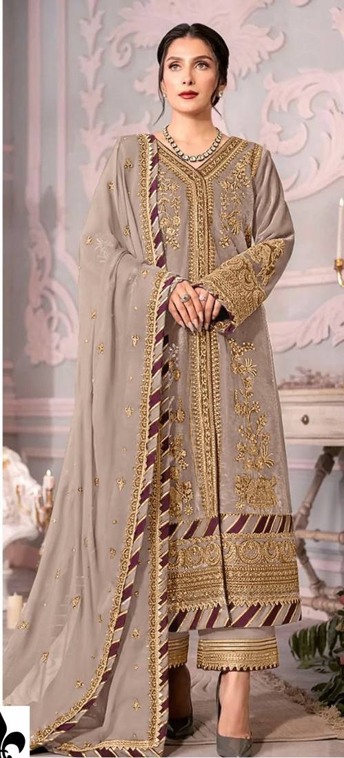 Brown Pakistani Georgette Suite with Embroidery work