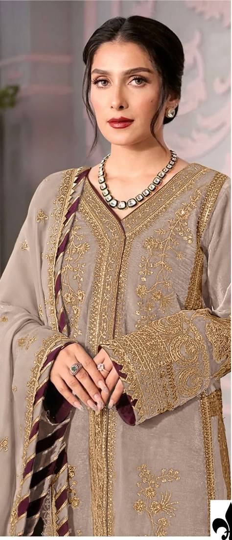 Brown Pakistani Georgette Suite with Embroidery work