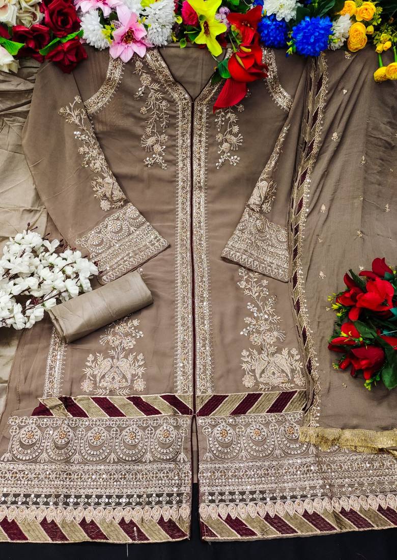 Brown Pakistani Georgette Suite with Embroidery work