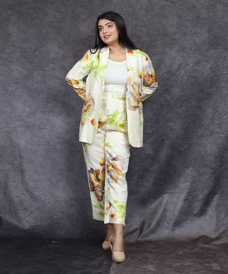 White hand painted silk pant suit set 1
