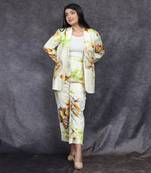 White hand painted silk pant suit set