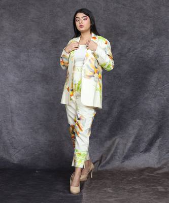 White hand painted silk pant suit set 2