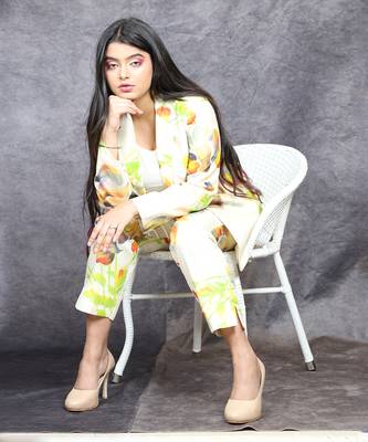 White hand painted silk pant suit set 4