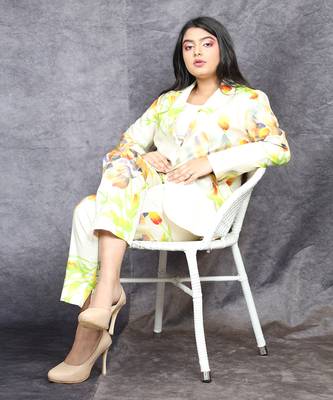 White hand painted silk pant suit set 5