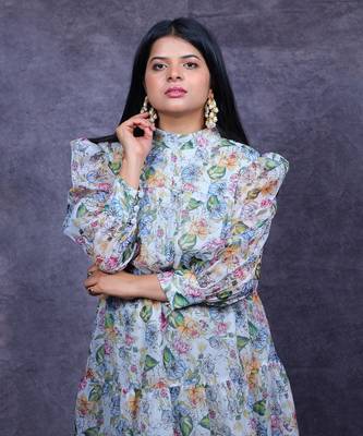 White floral printed organza silk dress 3