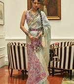 Firozi Modal Handloom Kashmiri Silk Woven Work Saree With Blouse