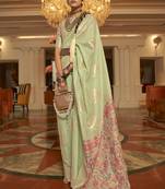 Light Green Modal Handloom Kashmiri Silk Woven Work Saree With Blouse
