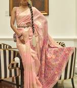 Light Peach Modal Handloom Kashmiri Silk Woven Work Saree With Blouse