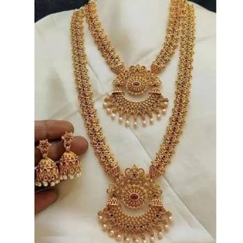 ALYESHA JEWELLERY SET FOR WOMEN GOLD PLATED TRADITIONAL JEWELRY SET ANTIQUE NECKLACE SET WITH EARRINGS FOR WOMEN 1