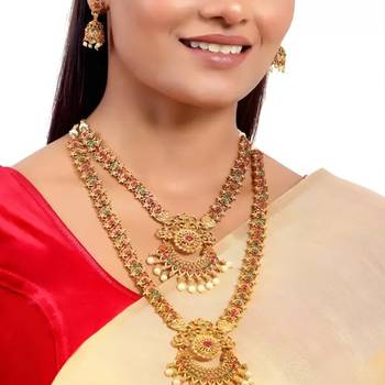 ALYESHA JEWELLERY SET FOR WOMEN GOLD PLATED TRADITIONAL JEWELRY SET ANTIQUE NECKLACE SET WITH EARRINGS FOR WOMEN 3