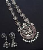 ALYESHA JEWELLERY SET FOR WOMEN SILVER PLATED TRADITIONAL JEWELRY SET ANTIQUE NECKLACE SET WITH EARRINGS FOR WOMEN	