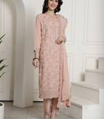 Stylee lifestyle peach georgette embroidered dress material