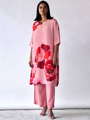 Peach bemberg crepe silk co-ord set 1