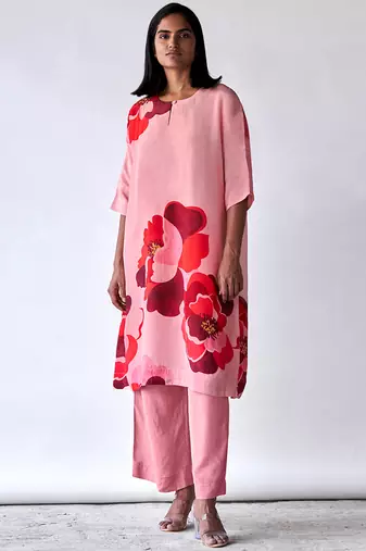 Peach bemberg crepe silk co-ord set