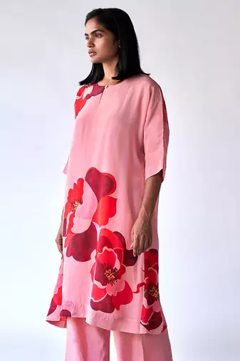 Peach bemberg crepe silk co-ord set
