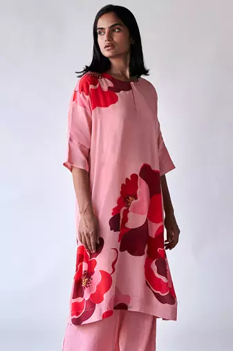 Peach bemberg crepe silk co-ord set
