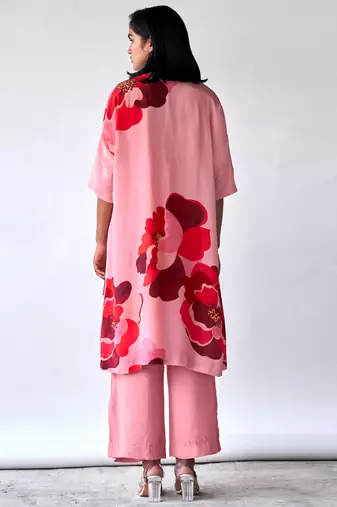 Peach bemberg crepe silk co-ord set