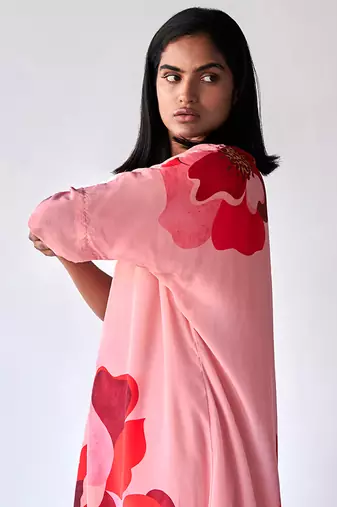 Peach bemberg crepe silk co-ord set