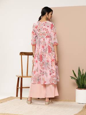 Designer Pink Colour Floral Printed Girlish Festive Wear Kurti Bottom Set 2