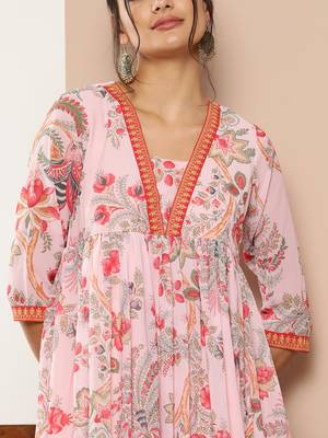 Designer Pink Colour Floral Printed Girlish Festive Wear Kurti Bottom Set 3