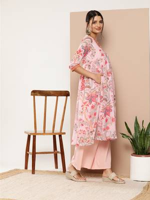 Designer Pink Colour Floral Printed Girlish Festive Wear Kurti Bottom Set 4
