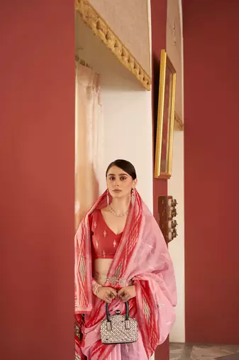 Elora handloom slub embroidered designer saree for women (baby pink)