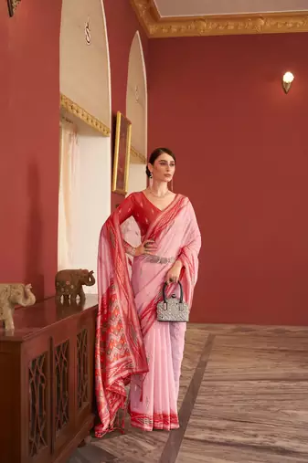 Elora handloom slub embroidered designer saree for women (baby pink)
