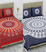 Set of two 100% cotton double bedsheets with 4 pillow covers (90x100 inch)