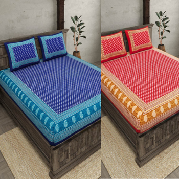Set of two 100% cotton double bedsheets with 4 pillow covers (90x100 inch) 1