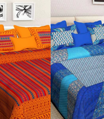 Set of two 100% cotton double bedsheets with 4 pillow covers (90x100 inch)