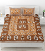 Premium 100% cotton king size brown color printed double bedsheet (90x108 inch)