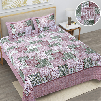 Premium 100% cotton king size pink flower printed double bedsheets with 2 pillow covers (90x108 inch) 1